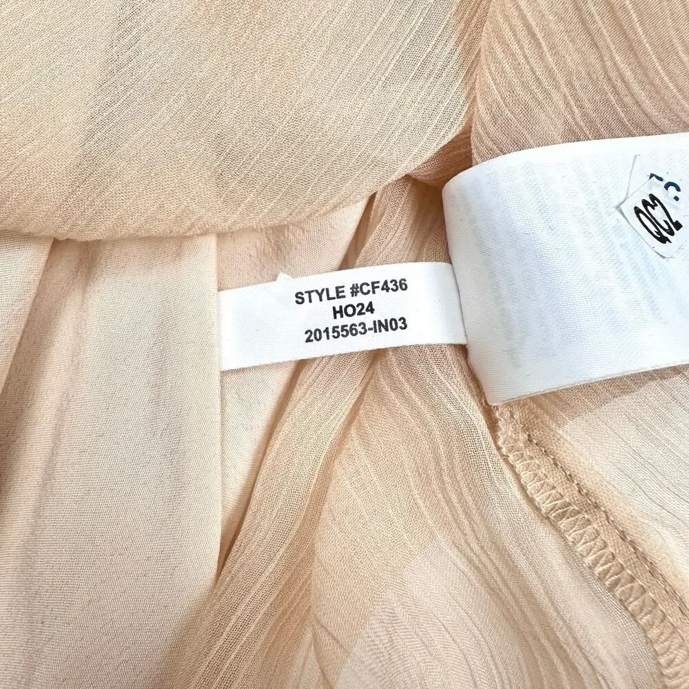 J. Crew | Women | Tan Ruffle Sheer Crinkle Chiffon Button Up Blouse | Sz 2